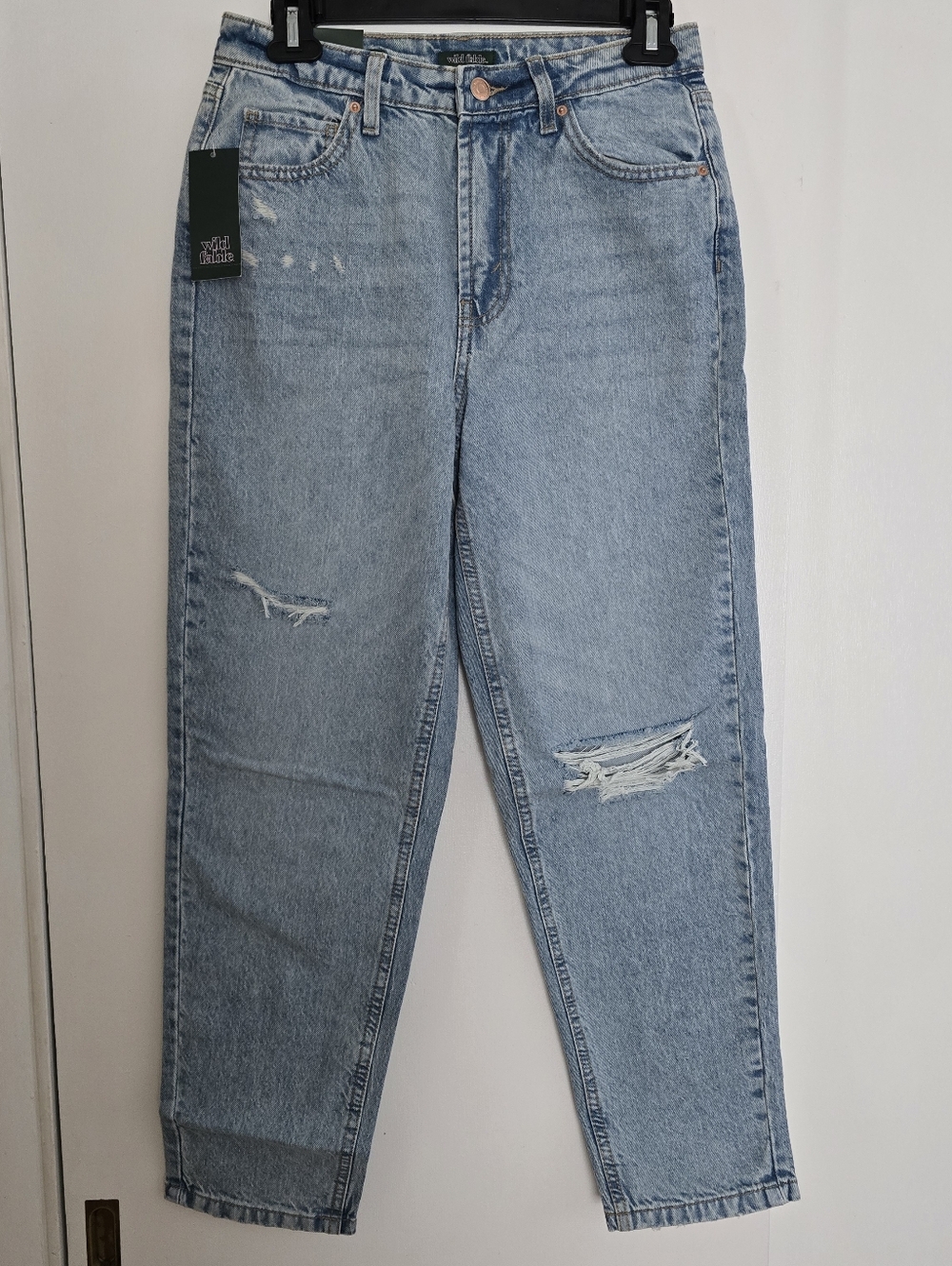Wild fable Light Blue Distressed Boyfriend Jeans, High-rise Tapered Jeans